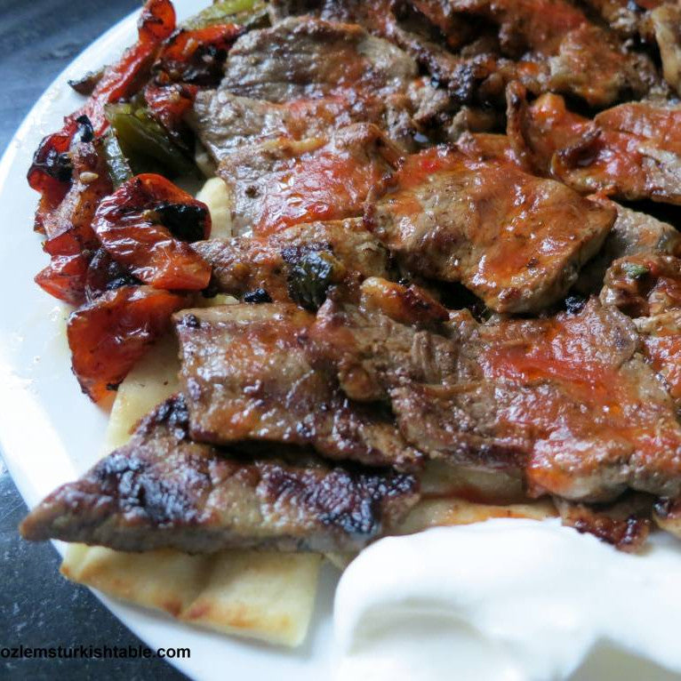 Home Style Iskender Kebap in Tomato Sauce, Pita Bread and Yoghurt