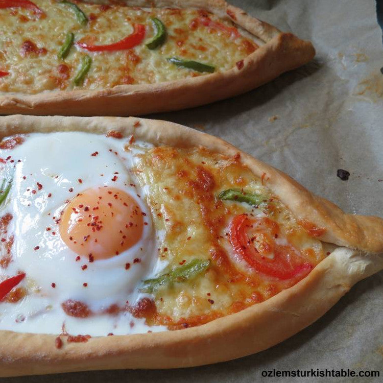 Turkish Flat breads with Cheese, Tomato and Egg; Yumurtali Pide