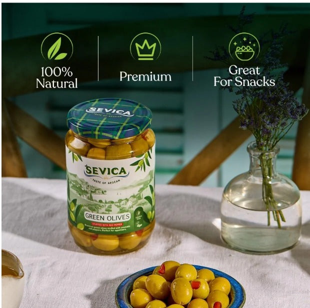 Sevica Green Olives Stuffed with Red Peper 700 gr.